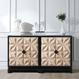 ZUN 3D Geometric Carved Double-Door Cabinet – Manufactured Wood Storage Cabinet, Modern Decorative W2729P199004