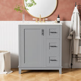 30-inch bathroom vanity with ceramic sink, rubberwood frame, MDF panels, one door with double N729P290689E
