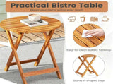 3 Pieces Foldable Acacia Wood Patio Bistro Set, Outdoor Round Table & 2 Ergonomic Chairs with 25255941