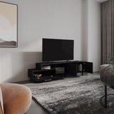 Athol 69" Wide Two-Tier Tv Stand Black with one pull-down door cabinet, one double-door cabinet and B200P286968