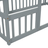 Twin Wood House-Shaped Floor Bed with Fence, Guardrails ,Grey W504P143289