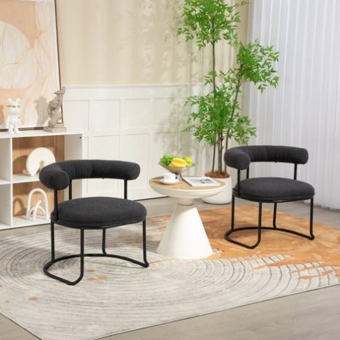 ZUN House Hold Boucle Dining Chairs Set of 2, Mid-Century Modern Curved Backrest Chair, Round W1588P202969