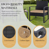 3 Piece Outdoor PE Wicker Furniture Set, Patio Black Rattan Sectional Sofa Couch with Washable 95617851