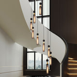 ZUN Modern Industrial Multi-Light Pendant Chandelier - 9-Light Black and Gold Adjustable Ceiling Light W1340P233176