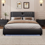 Queen Size Luxurious Faux Leather Upholstered Platform Bed with Thickened Headboard, Bluetooth N701P241047B