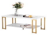 (106 x 50 x 48cm) Simple Double-layer Golden Iron Pipe Marble PVC Coffee Table Rectangular 28906257