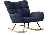 Dark Blue Teddy Fabric Wingback Glider Rocker with Side Storage Pocket, Soft Comfy Nursing Rocking 30115103