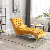 COOMORE Velvet Chaise Lounge Indoor,Button-Tufted Upholstered Chaise Lounge Chair with Pillow for W39538680