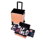 ZUN 4-in-1 Draw-bar Style Interchangeable Aluminum Rolling Makeup Case-Rose Gold 70986434