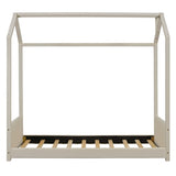 Twin Size Velvet House Bed Wood Bed, Beige 13139946