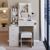29.2" Small Size Left Bedside Cabinet Vanity Table Cushioned Stool, 2 AC2 USB Power Station, Hair W3258P287970