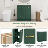 Classic 30" Forest Green Bathroom Vanity Set, Floor Standing, with Three Drawers, One of Which is a N729P194978F