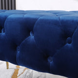 ZUN Sira Velvet Button Tufted Bench with Gold Metal Legs, Blue T2574P164597