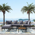 ZUN 8-Piece Patio Sectional Sofa Set with Tempered Glass Coffee Table and Wooden Coffee Table for 06042451