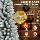 5FT Christmas w/ 100 Warm White LED Lights Flocked Pencil Artificial Plant 263 Tips Slim PVC 15872664