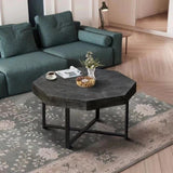 Wood Octagonal Vintage Patchwork Craft Farmhouse 30 Inch Wooden Top Cross Metal Legs Coffee W1445P193123