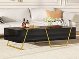 Modern Rectangular High Gloss Coffee Table for Living Room with Storage and Gold Base, 4 drawers, N735P350386B