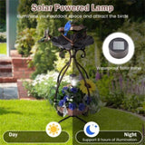 ZUN Copper Solar Bird Bath Feeder Combo with Flower Planter Pedestal and Solar Lights 92400841