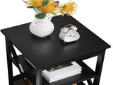 3 Tier Wood X Shape Square End Table for Living Room, Black 80699349