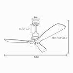 ZUN 52 Inch Outdoor Farmhouse Ceiling Fan with Remote Control Solid Wood Fan Blade Reversible Motor W934P147071