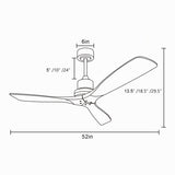 ZUN 52 Inch Outdoor Farmhouse Ceiling Fan with Remote Control Solid Wood Fan Blade Reversible Motor W934P147071