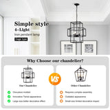 4-Light Metal Lantern Tiered Pendant Hanging Light Fixtures, Industrial Farmhouse Adjustable Height W1592P246889