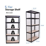 ZUN Storage Shelves - 5 Tier Adjustable Garage Storage Shelving, Heavy Duty Metal Storage Utility Rack 26453987