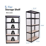 ZUN Storage Shelves - 5 Tier Adjustable Garage Storage Shelving, Heavy Duty Metal Storage Utility Rack 26453987