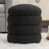 006-Soft Boucle Round Ottoman Footrest Stool,Black W527121865