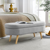 Ottoman Oval Storage Bench, Rubber Wood Legs, Grey W48764884
