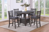 Dining Table Round Counter height Dining Table w Shelve 1pc Table Only Built In Leaf Solid wood Gray B011P182982