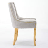 Chenille Dining Chairs, Modern Style with Curved Gold - Plated Legs & Rivet Trim, Upholstered W1143P332684