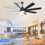 ZUN 72 Inch Large Ceiling Fans with Lights and Remote Control 6 Wind Speed DC Motor Black for Living W882P216909