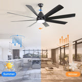 ZUN 72 Inch Large Ceiling Fans with Lights and Remote Control 6 Wind Speed DC Motor Black for Living W934P230674