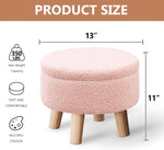 ZUN Storage Ottoman, Modern Round Footrest with Soft Padded Seat, Teddy Velvet Footstool with Wood Legs, 66846262