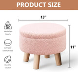 ZUN Storage Ottoman, Modern Round Footrest with Soft Padded Seat, Teddy Velvet Footstool with Wood Legs, 66846262