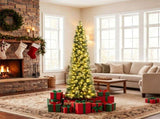 6ft Pre-Lit Slim Pencil Christmas Tree with 8 Light Modes & Remote Timer, Flame Retardant PVC, 05776987