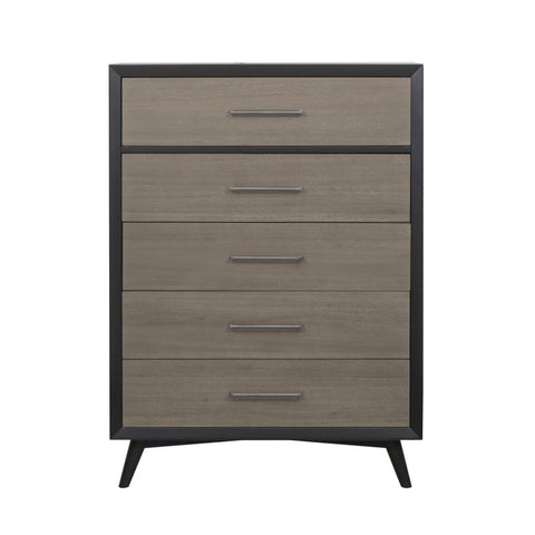 ZUN Modern Two-Tone Finish 1pc Chest of Drawers Walnut Veneer Tapered Turned Legs Bedroom Furniture B01146554