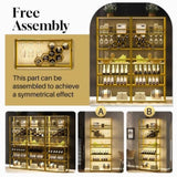 ZUN LED Tall Bar Cabinet Wine Rack, Gold Contemporary Standing Honeycomb Wine Rack with Glass Rack WF322558AAK
