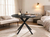 31.5" Industrial Round Dining Table for 2, Small Kitchen Table with Cross Steel Legs in Distressed 12319196