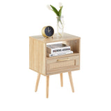 ZUN 15.75" Rattan End table with drawer and solid wood legs, Modern nightstand, side table for living W2181P201357