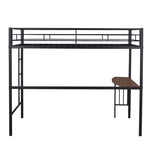 ZUN Twin Metal Loft Bed with Desk, Ladder and Guardrails, Loft Bed for Bedroom, Black MF286452AAB