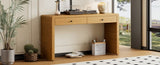 TREXM Curved Table with Storage, Wooden Entryway Table with 2 Drawers, Farmhouse Rustic N715P244723D