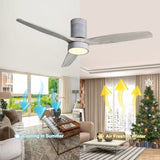 ZUN 52 Inch 18W LED Ceiling Fan With Dimmable 6 Speed Remote Silver 3 Solid Wood Blade Reversible DC W93494503