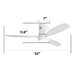 ZUN 52 Inch Indoor Outdoor Ceiling Fan Solid Wood Fan Blade Noiseless Reversible Motor Remote Control W934P147089