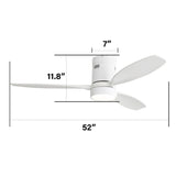 ZUN 52 Inch Indoor Outdoor Ceiling Fan Solid Wood Fan Blade Noiseless Reversible Motor Remote Control W934P147089