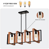 4-Light Kitchen Island Lights Pendant Light Farmhouse Dining Room Light Fixture, Rustic Wood and W1592P233389