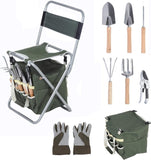 ZUN 9 PCS Garden Tools Set Ergonomic Wooden Handle Sturdy Stool with Detachable Tool Kit Perfect for W2181P153965