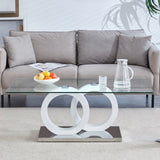 Contemporary Style Glass-Top MDF Coffee Table with White Base - Suitable for Living Rooms and Lounge W3226P279047