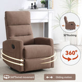 Manual Recliner Chair with Rocker and Swivel in Fabric for Living Room, Brown W3224P289292